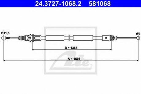 Купить Трос остановочных тормозов Renault Trafic, Nissan Primastar, Opel Vivaro ATE 24372710682 (фото1) подбор по VIN коду, цена 821 грн.