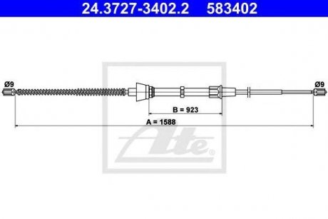 Купити Трос ручного гальма Seat Ibiza, Volkswagen Polo, Skoda Fabia ATE 24372734022 (фото1) підбір по VIN коду, ціна 594 грн.