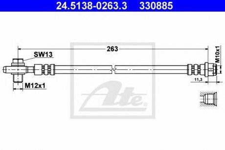 Купить Шланг тормозной Audi A4 ATE 24513802633 (фото1) подбор по VIN коду, цена 1102 грн.