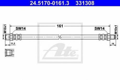 Купити Шланг гальмівний Audi 80, Volkswagen Golf, Jetta, Passat, Scirocco, Corrado, Transporter, Vento, Seat Toledo, Ibiza, Cordoba ATE 24517001613 (фото1) підбір по VIN коду, ціна 753 грн.