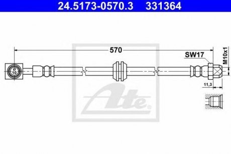 Купить Шланг тормозной MINI COOPER 03- /L+P/ Mini Cooper ATE 24517305703 (фото1) подбор по VIN коду, цена 982 грн.