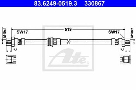 Шланг гальмівний Seat Leon, Volkswagen Golf, Audi A3, Volkswagen Scirocco, EOS, Skoda Superb ATE 83624905193