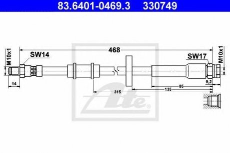 Купити Гальмівний шланг Peugeot Boxer, Fiat Ducato, Citroen Jumper ATE 83.6401-0469.3 (фото1) підбір по VIN коду, ціна 456 грн.