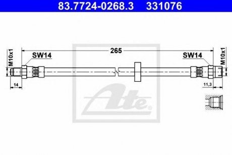 Купить Шланг тормозной Volvo S80, XC70, V70, S60 ATE 83.7724-0268.3 (фото1) подбор по VIN коду, цена 955 грн.