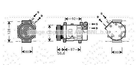 AVA CITROEN Компресор кондиціонера BERLINGO 1.6 05-, C5 I 2.0 01-, C8 2.0, 2.2 02-, FIAT, LANCIA, PEUGEOT AVA COOLING cnak238