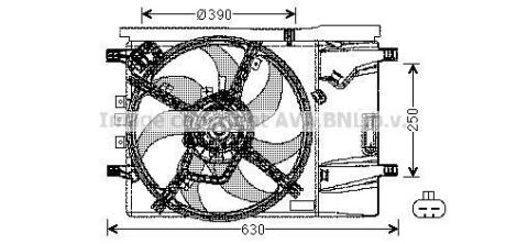 AVA OPEL Вентилятор радіатора (з дифузором) ADAM 12-, CORSA D 09- AVA COOLING ol7539