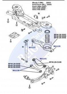 Сайлентблок важеля (заднього/знизу) Mazda 3/5/Ford Focus/Volvo/C70 (32.6x12x35.2/28.3) (поперечного) BelGum bg1138