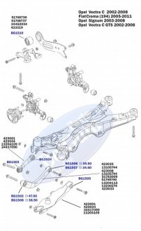 Сайлентблок рычага (заднего/сверху) Opel Vectra С 1.9CDTI/2.0DTI 02-(47.50x14.00x54.00)до рестайлинг SAAB 9-3, Fiat Croma, Opel Vectra BelGum bg1502