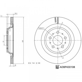 TESLA Диск гальм. задній MODEL 3 Renault Clio, Megane, Twingo, Tesla Model 3 BLUE PRINT adbp430108