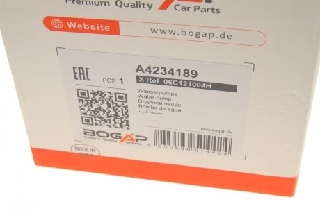 Купить Помпа води Audi A4, A6, A8 BOGAP a4234189 (фото1) подбор по VIN коду, цена 2446 грн.