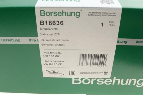Купить Впускной клапан Borsehung b18636 (фото1) подбор по VIN коду, цена 3557 грн.