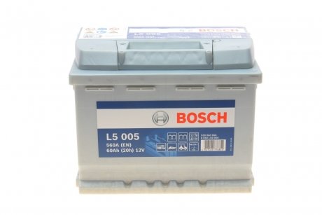 Купити Акумуляторна батарея 60Ah/560A (242x175x190/+R/B13) Водний транспорт/Кемпінг/Гольф-кар BOSCH 0 092 L50 050 (фото1) підбір по VIN коду, ціна 5416 грн.