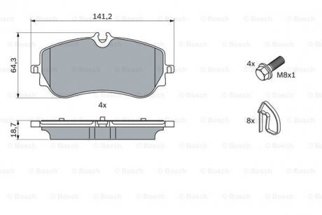 Гальмівні колодки передні. AMAROK 10-, CRAFTER 2.0 TDI 16- Volkswagen Amarok BOSCH 0986424875