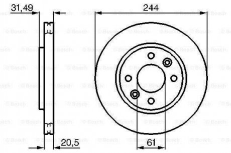 Тормозной диск перед. (вентил.) RENAULT 21 2,1D/TD 86-95 BOSCH 0986478278