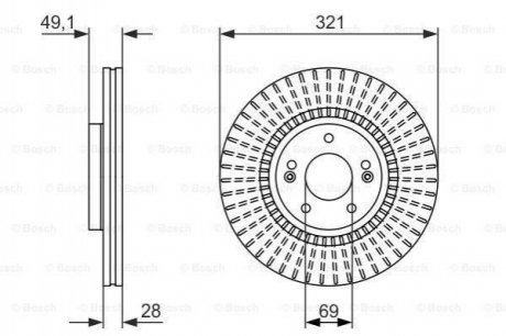 Диск гальмівний (передній) Hyundai Santa Fe 06-/Kia Sorento 09- (321x28) BOSCH 0 986 479 786