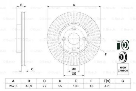 Диск тормозов. передняя. MAZDA 2 14- BOSCH 0986479E56