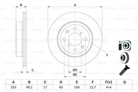 SUZUKI Диск тормозной передн.Ignis,Wagon,Opel Peugeot 308, 3008 BOSCH 0986479E75