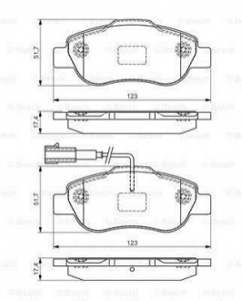 Купити Комплект гальмівних колодок з 4 шт. дисків Fiat Panda, Punto, Grande Punto, Alfa Romeo Mito, Lancia Musa, Fiat 500, Citroen Nemo, Peugeot Bipper, Ford KA BOSCH 0986495097 (фото1) підбір по VIN коду, ціна 1072 грн.