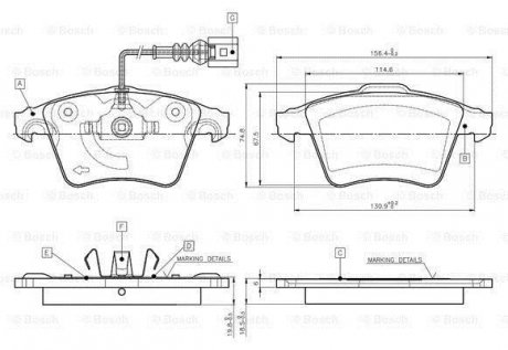 Купить Тормозные колодки дисковые Volkswagen Transporter, Multivan BOSCH 0986TB2864 (фото1) подбор по VIN коду, цена 1227 грн.