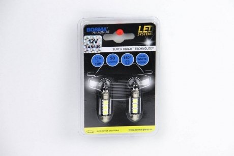 Автомобильная лампа SV8,5 LED 12V 3XSMD 5050 LED WHITE 12X36 DOUBLE POLARITY CANBUS (2 шт) BOSMA 3741