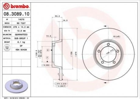 Купити Гальмівний диск BREMBO 08.3089.10 (фото1) підбір по VIN коду, ціна 2507 грн.