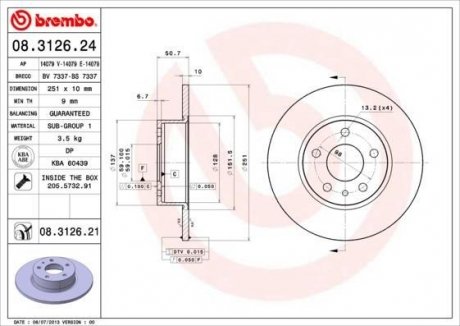 Купити Гальмівний диск Lancia Delta, Thema, Alfa Romeo 156, 147 BREMBO 08.3126.21 (фото1) підбір по VIN коду, ціна 1518 грн.