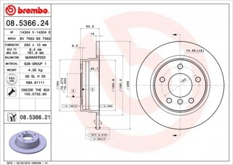 Купити Гальмівний диск BMW E36, E46 BREMBO 08.5366.21 (фото1) підбір по VIN коду, ціна 1563 грн.