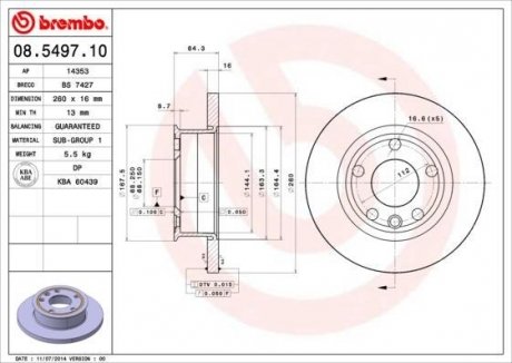 Диск тормозной BREMBO 08.5497.10