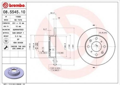 Купити Гальмівний диск Honda Civic BREMBO 08.5545.10 (фото1) підбір по VIN коду, ціна 1506 грн.