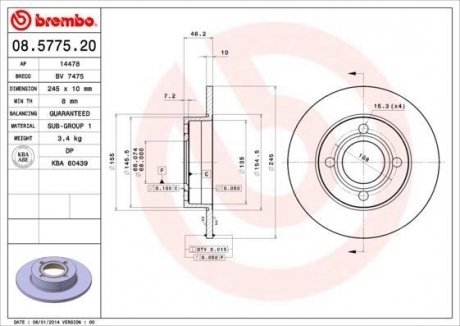 Тормозной диск BREMBO 08.5775.20