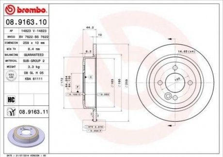 Гальмівний диск Mini Cooper, Clubman BREMBO 08.9163.10