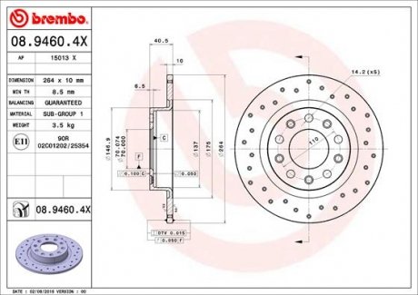 Тормозной диск Alfa Romeo Giulietta BREMBO 08.9460.4X