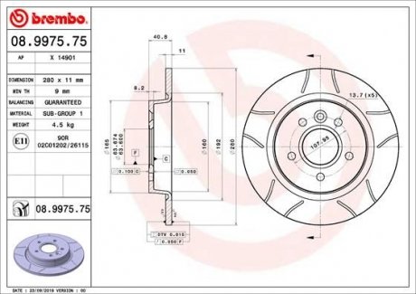 Тормозной диск Volvo V40 BREMBO 08.9975.75