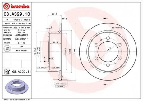 Тормозной диск SsangYong Korando, Dacia Duster, Mitsubishi Pajero, SsangYong Rexton BREMBO 08.A329.11