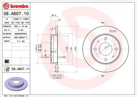 Тормозной диск BREMBO 08.A607.11