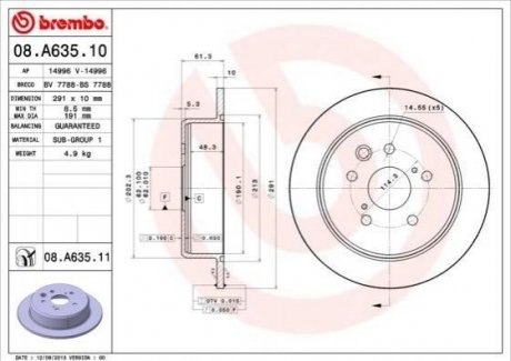 Гальмівний диск Lexus IS BREMBO 08.A635.11