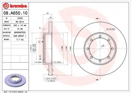 Купить Тормозной диск Renault Master, Opel Movano BREMBO 08.A650.10 (фото1) подбор по VIN коду, цена 3408 грн.