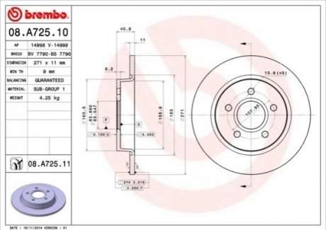 Диск тормозной Ford Focus BREMBO 08.A725.11