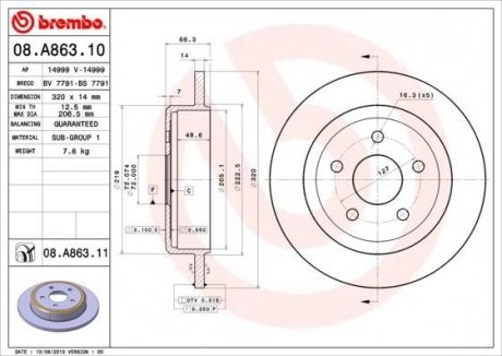 Тормозной диск Jeep Grand Cherokee BREMBO 08.A863.10