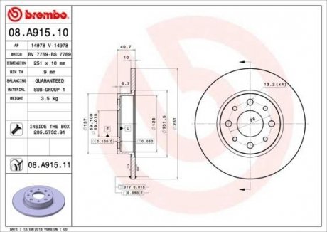 Тормозной диск BREMBO 08.A915.11