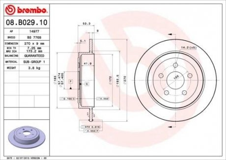 Тормозной диск Dodge Neon BREMBO 08.B029.10