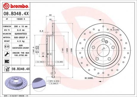 Тормозной диск Mercedes W246, CLA-Class, W176, GLA-Class BREMBO 08.B348.4X