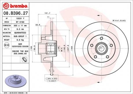 Гальмівний диск з підшипником Renault Laguna BREMBO 08B39627