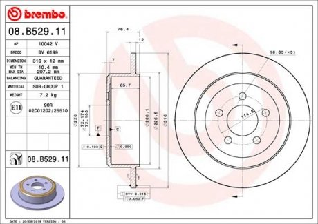 Купить Диск тормозной Jeep Cherokee, Dodge Nitro BREMBO 08.B529.11 (фото1) подбор по VIN коду, цена 2595 грн.