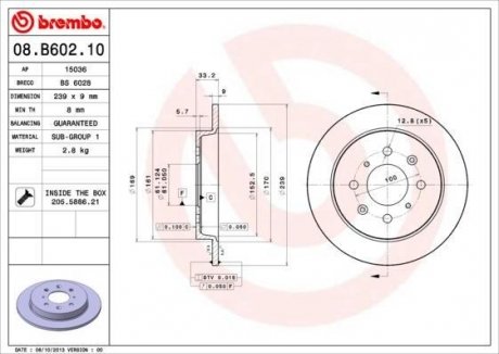 Тормозной диск Honda Jazz, Hyundai I30 BREMBO 08.B602.10