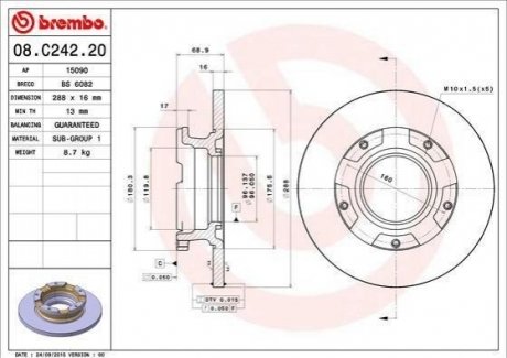 Диск тормозной BREMBO 08.C242.20