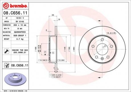 Купити Гальмівний диск Opel Zafira BREMBO 08.C656.11 (фото1) підбір по VIN коду, ціна 2094 грн.