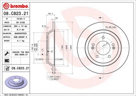 Купити Гальмівний диск KIA Soul BREMBO 08.C823.21 (фото1) підбір по VIN коду, ціна 3058 грн.