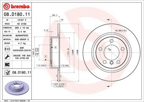 Купити Гальмівний диск Mini Countryman BREMBO 08.D180.11 (фото1) підбір по VIN коду, ціна 2704 грн.