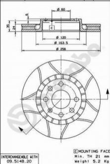 Купити Гальмівний диск Opel Kadett, Ascona, Vectra, Astra BREMBO 09.5148.76 (фото1) підбір по VIN коду, ціна 1819 грн.